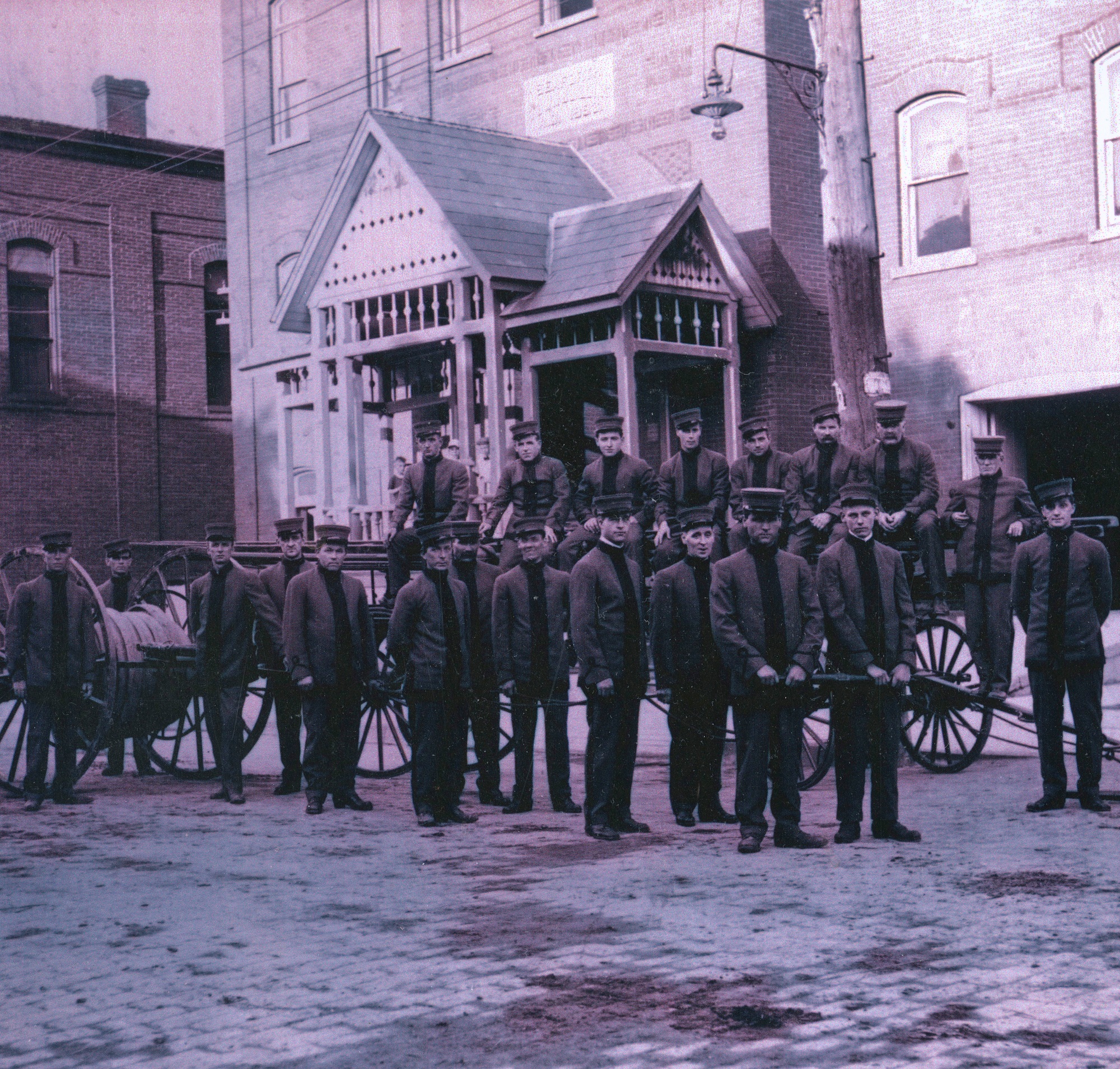 A historical photo taken in front of Town Hall.