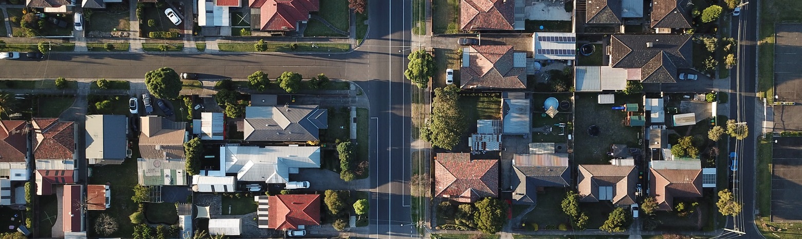 Arial view of houses on a street