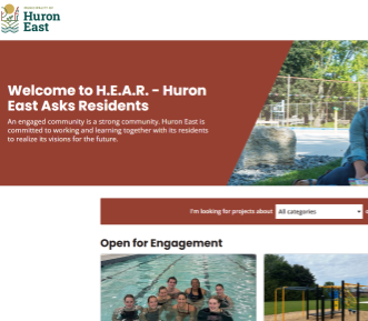 A picture of the H.E.A.R public engagement platform homepage with branding