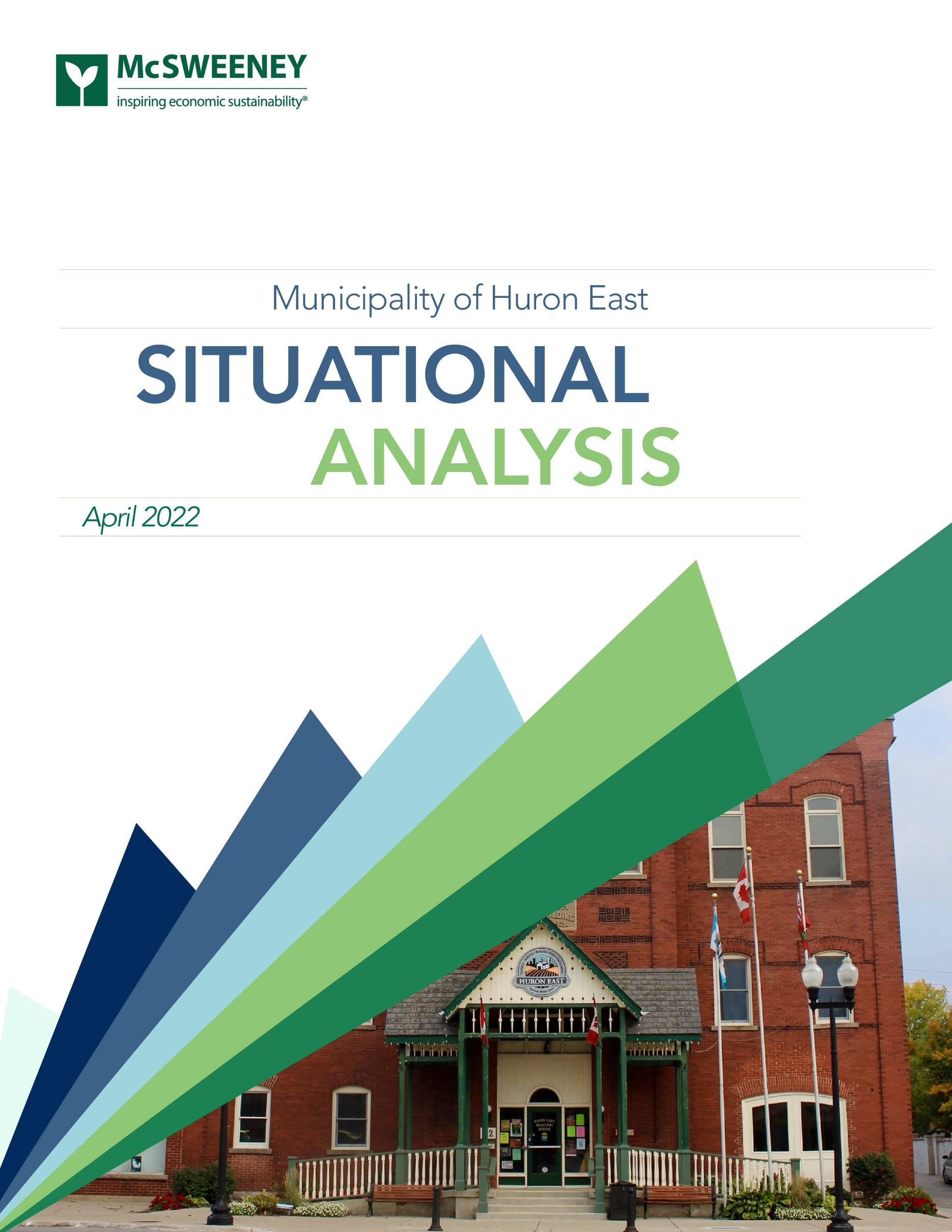 [The cover of the Huron East Situational Analysis showing part of the façade of Seaforth Town Hall."